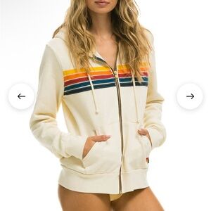 Aviator Nation Cream Hoodie with Rainbow Stripes